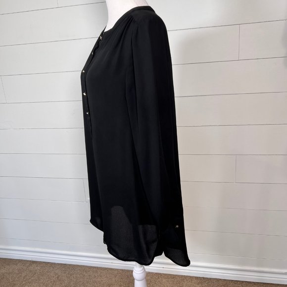 CeCe Black Semi Sheer Long Sleeve Button Down Tunic Top Size M - Picture 4 of 10